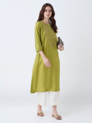 Utsa Lime Sequin Embellished A-Line Kurta