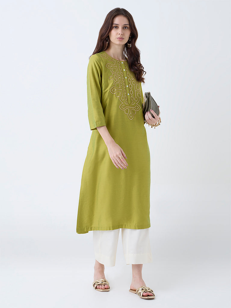 Utsa Lime Sequin Embellished A-Line Kurta