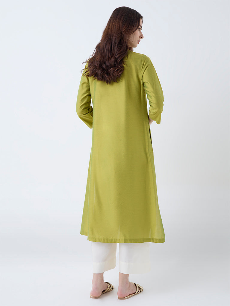 Utsa Lime Sequin Embellished A-Line Kurta - Image 4