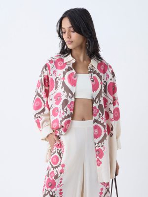 Utsa Cream Floral Printed Tunic