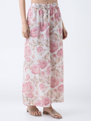 Zuba Pink Floral Detailed Palazzos