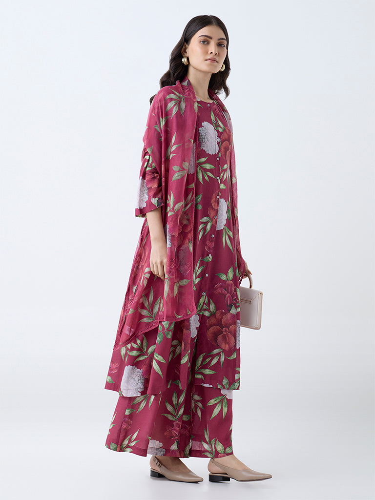 Zuba Red Floral Design Palazzos - Image 2