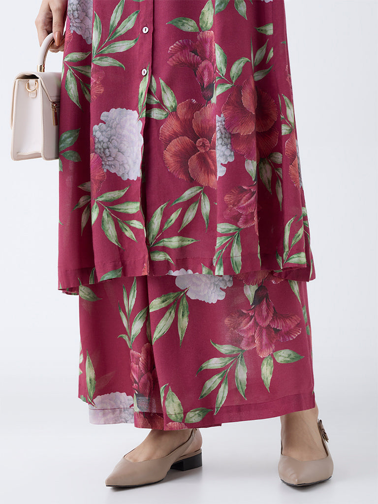 Zuba Red Floral Design Palazzos - Image 3