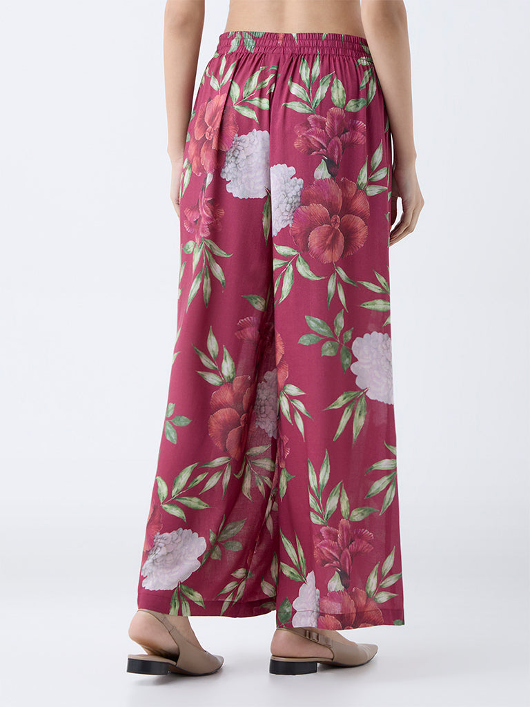 Zuba Red Floral Design Palazzos - Image 4