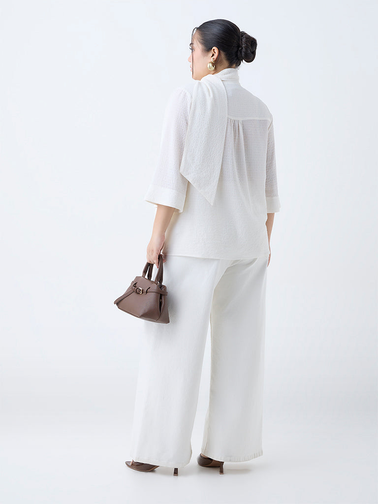 Gia Off-White Textured Scarf-Detailed Top - Image 4