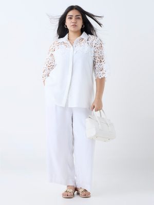 Gia White Floral Lace-Detailed Cotton Shirt