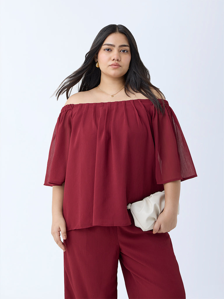 Gia Maroon Solid Off-Shoulder Top
