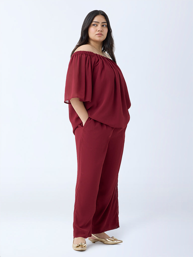 Gia Maroon Solid Off-Shoulder Top - Image 2