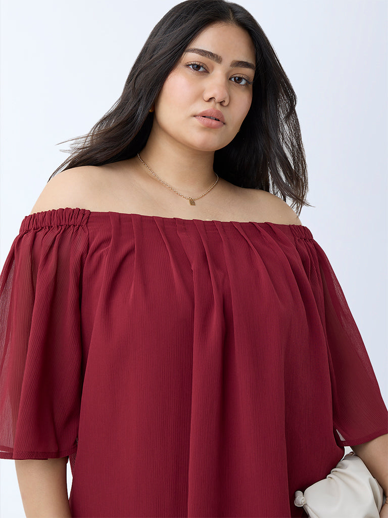 Gia Maroon Solid Off-Shoulder Top - Image 3