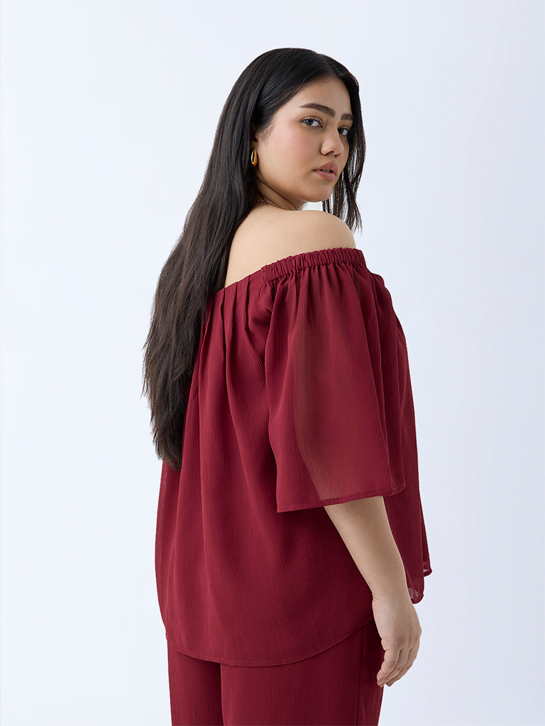 Gia Maroon Solid Off-Shoulder Top - Image 4