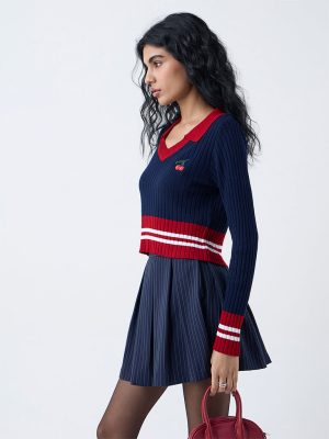 Nuon Navy Colour Block Top