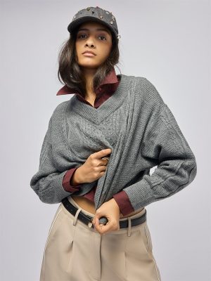 Nuon Grey Cable-Knit Sweater
