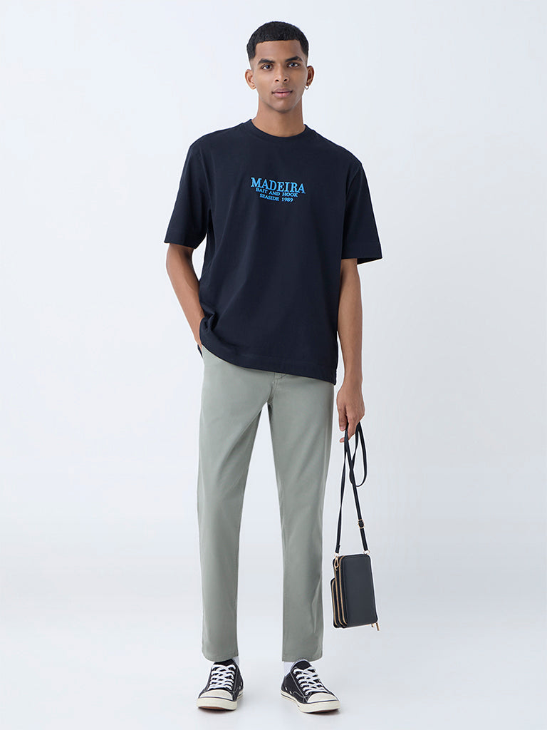 Nuon Sage Solid Relaxed-Fit Mid-Rise Cotton-Blend Chinos