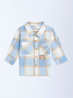 HOP Baby Blue Checkered Cotton Shirt