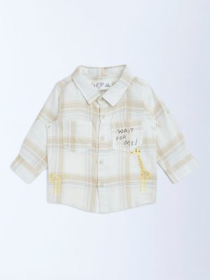 HOP Baby Beige Checks Detailed Cotton Shirt