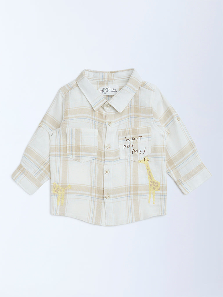 HOP Baby Beige Checks Detailed Cotton Shirt
