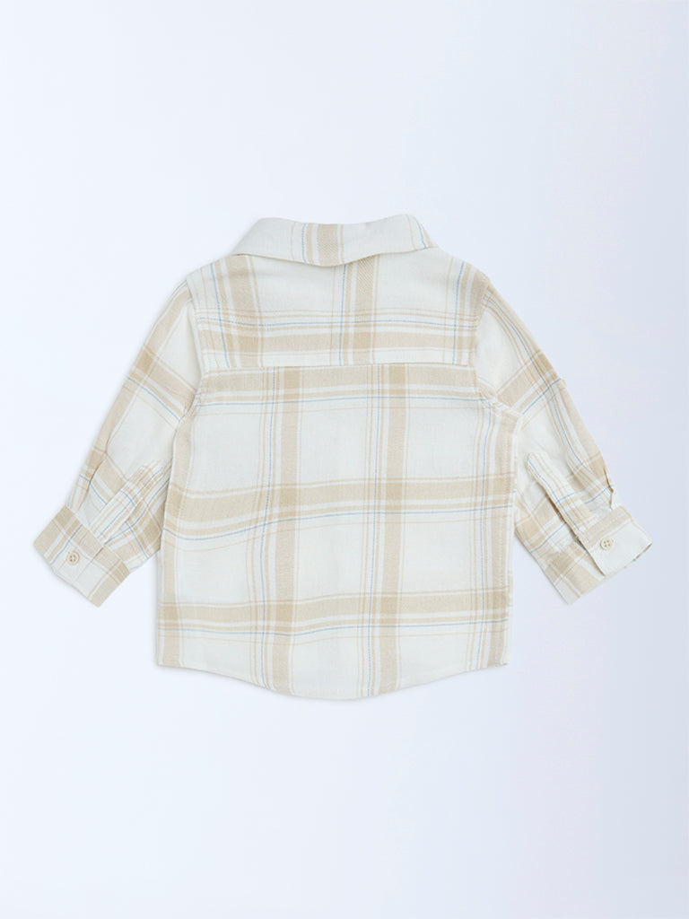 HOP Baby Beige Checks Detailed Cotton Shirt - Image 2