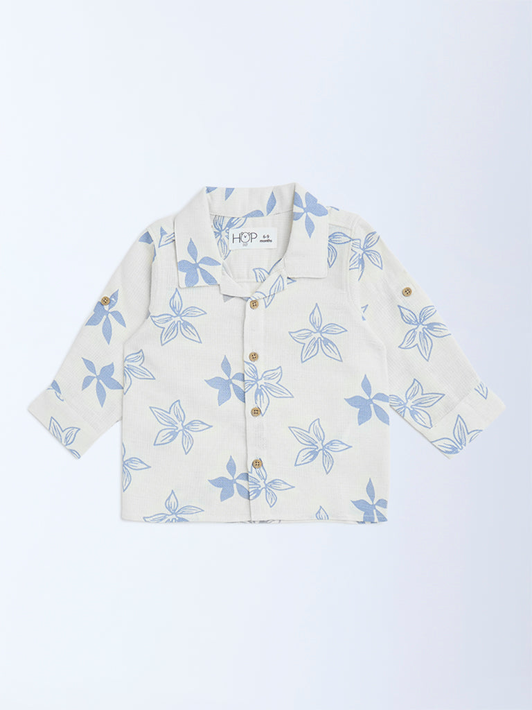 HOP Baby Off-White Floral Pattern Cotton Shirt
