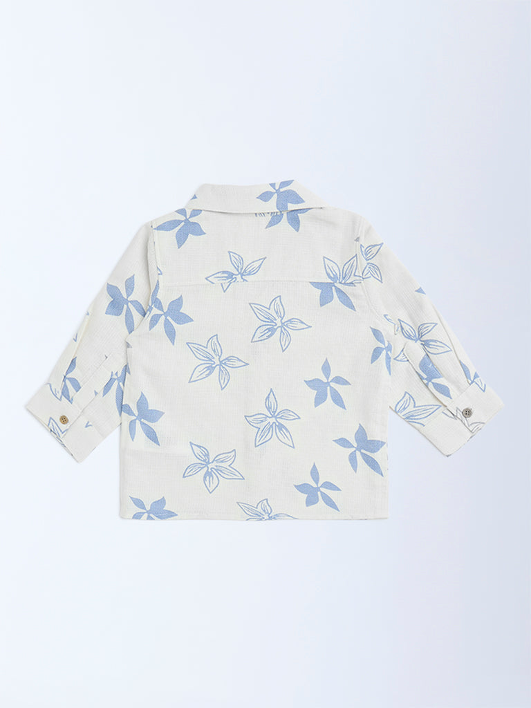 HOP Baby Off-White Floral Pattern Cotton Shirt - Image 2