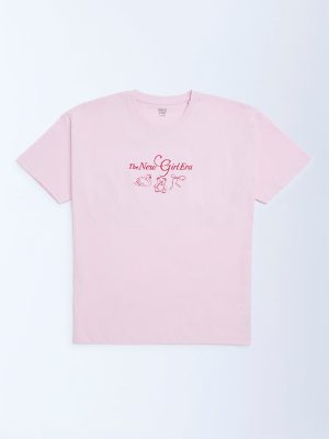Y&F Kids Pink Text Design Cotton T-Shirt