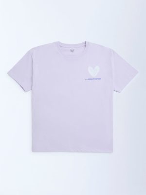 Y&F Kids Lilac Text Pattern Cotton T-Shirt