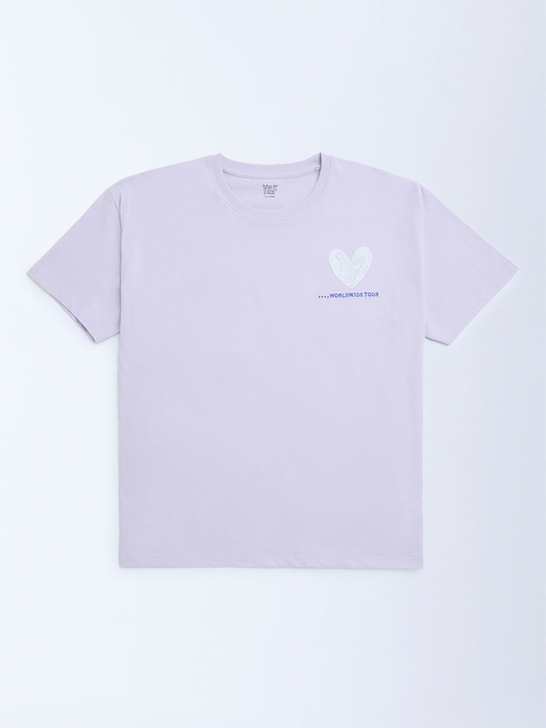 Y&F Kids Lilac Text Pattern Cotton T-Shirt