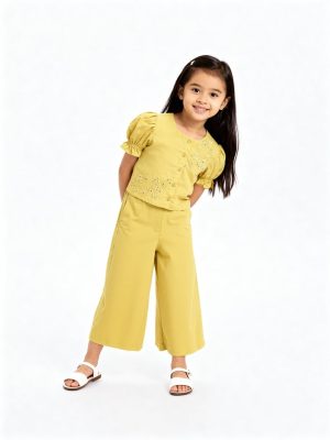 Utsa Kids Yellow Floral Embroidered Cotton Ethnic Top - (2-8yrs)