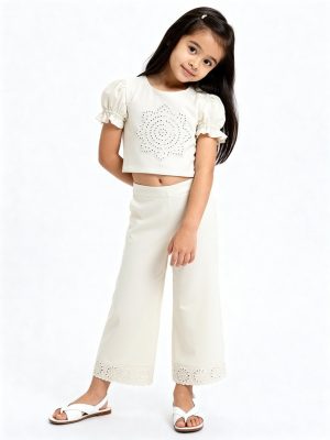 Utsa Kids Off-White Mirror Detailed Cotton Ethnic Top - (2-8yrs)