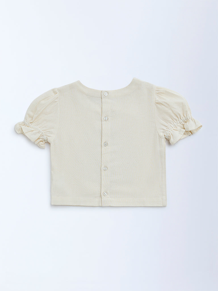 Utsa Kids Off-White Mirror Detailed Cotton Ethnic Top - (2-8yrs) - Image 3