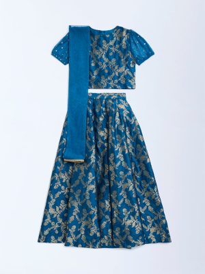 Utsa Kids Blue Embroidered Ethnic Set - (8-14yrs)