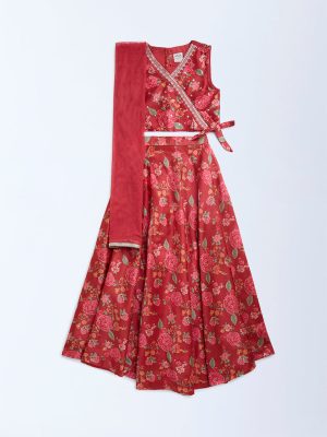 Utsa Kids Rust Floral Pattern Ethnic Set - (8-14yrs)