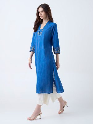Utsa Blue Sequin Embellished A-Line Kurta