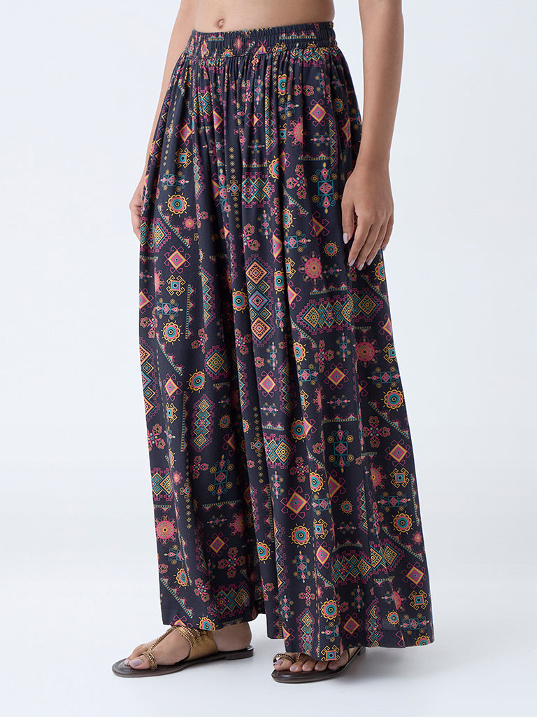 Utsa Black Tribal-Inspired Palazzos