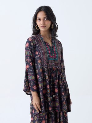 Utsa Black Tribal-Inspired Tunic