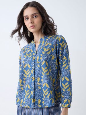 Utsa Indigo Foliage Printed Cotton Tunic