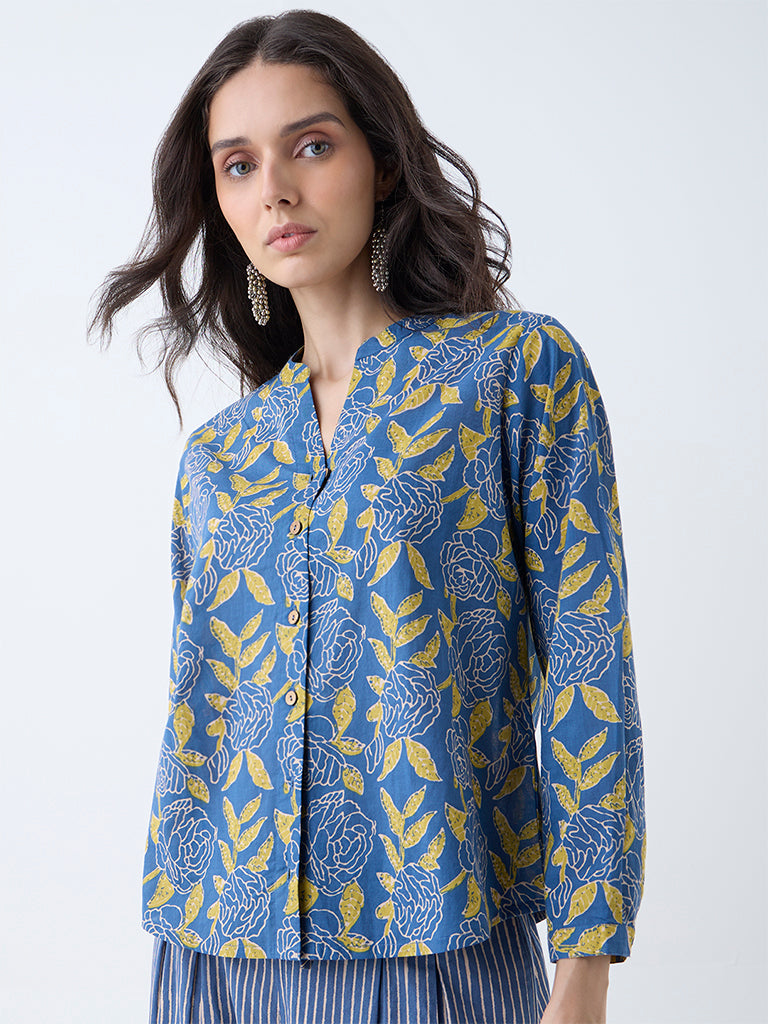 Utsa Indigo Foliage Printed Cotton Tunic