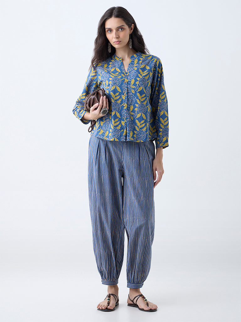 Utsa Indigo Foliage Printed Cotton Tunic - Image 2