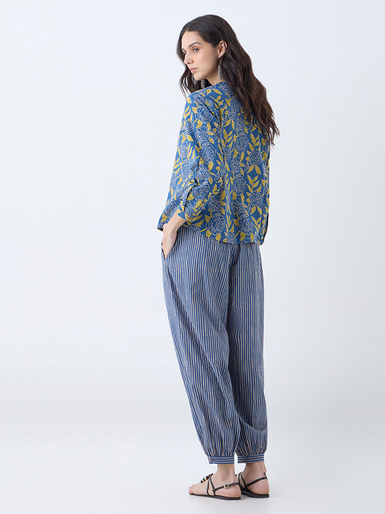 Utsa Indigo Foliage Printed Cotton Tunic - Image 4