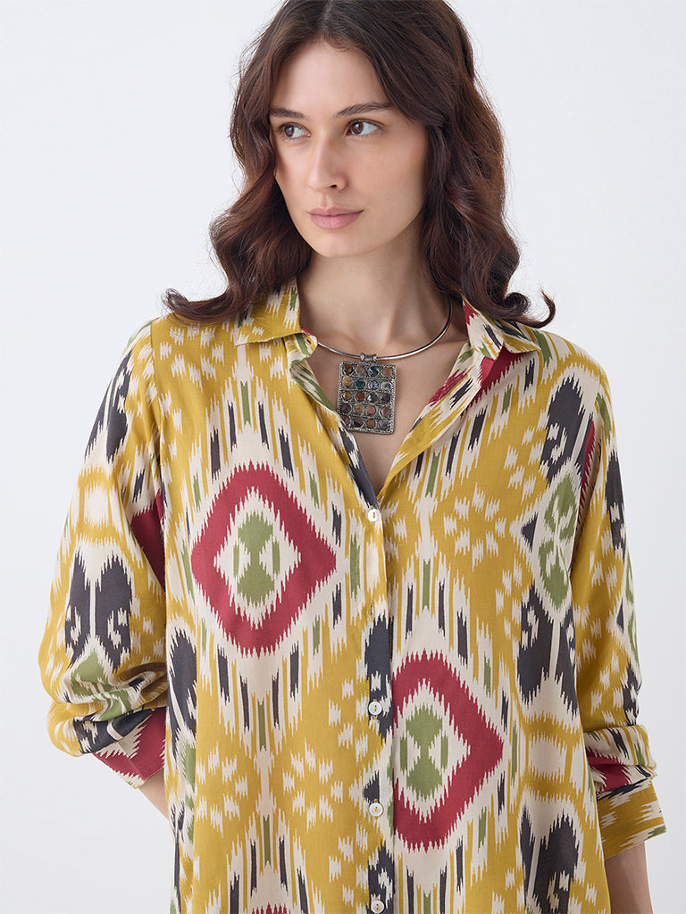 Utsa Mustard Ikat Design Tunic - Image 3
