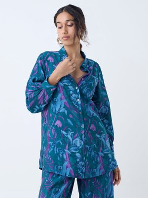 Utsa Dark Teal Floral Detailed Tunic