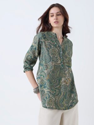 Utsa Dark Green Printed Tunic