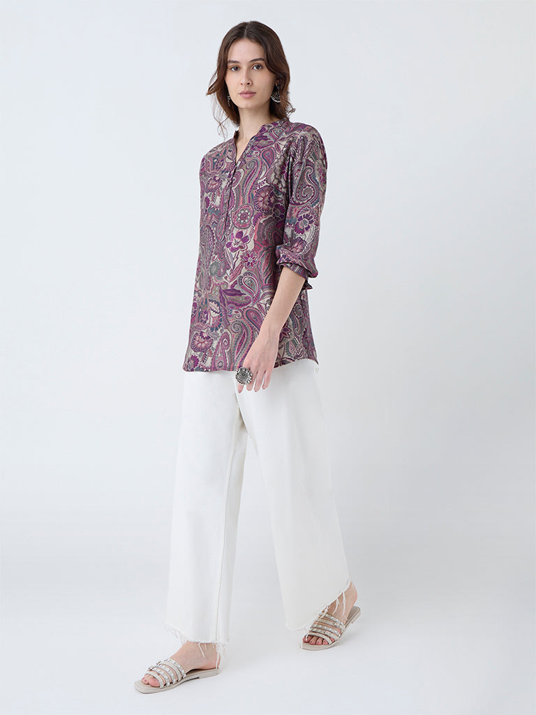 Utsa Purple Printed Tunic - Image 2