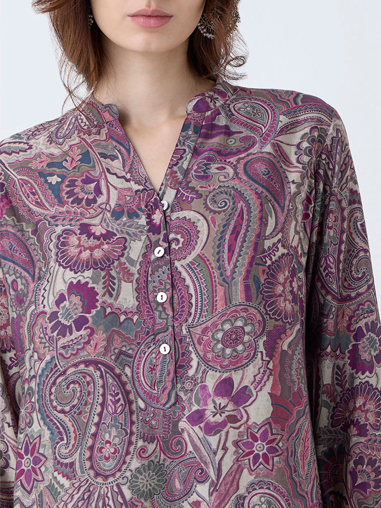 Utsa Purple Printed Tunic - Image 3