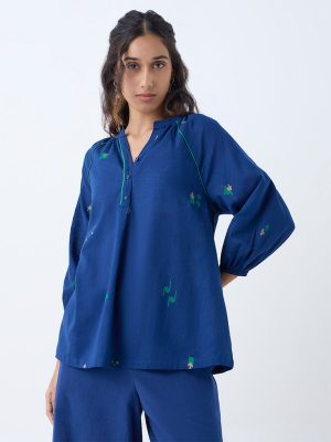 Utsa Indigo Embroidered Cotton Tunic