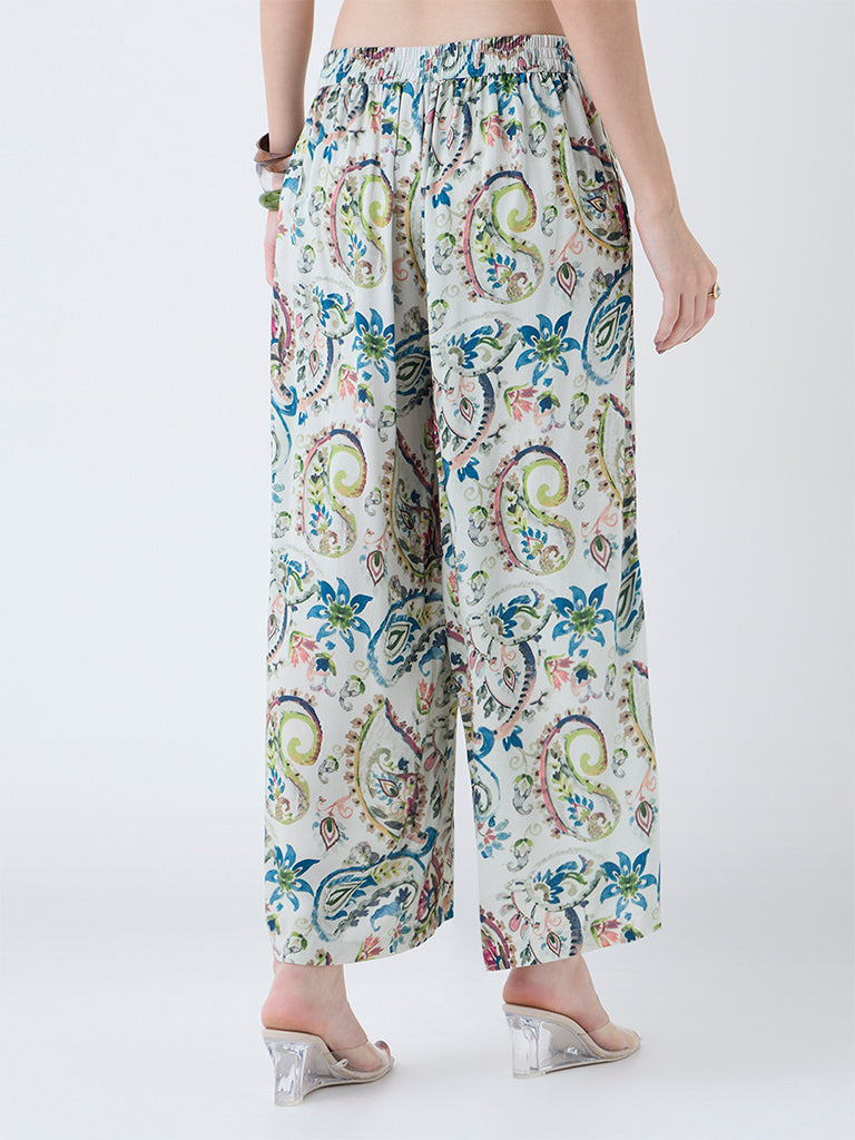 Utsa Green Paisley Detailed Pants - Image 4