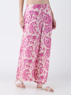 Utsa Pink Paisley Design Palazzos