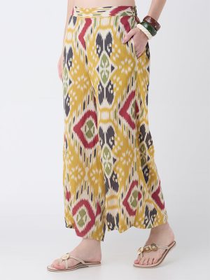Utsa Mustard Ikat Pattern Palazzos