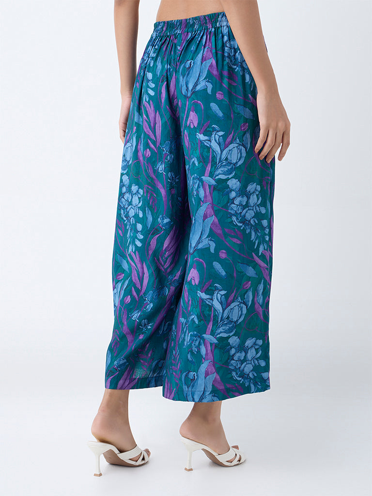 Utsa Dark Teal Floral Design Pants - Image 4