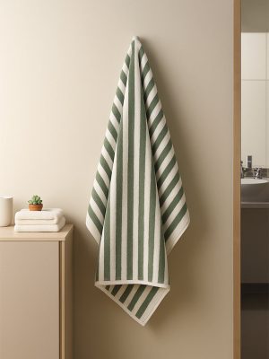 Westside Home Green Stripe Patterned Bath Towel
