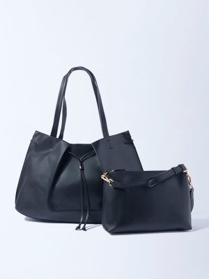 Westside Black Tote Bag with Pouch and Sling Handle